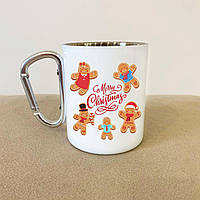 Чашка новорічна 300 мл із принтом подарункова з карабіном похідна та креативна, красива та сталева кухоль Br BAR