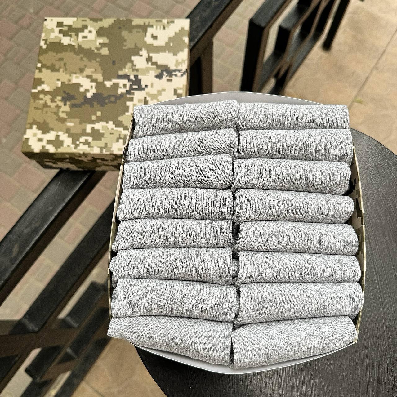 Базовий комплект шкарпеток чоловічих сірих коротких на літо міцних бавовняних 41-45 16 шт у подарунковій Br BAR, фото 1