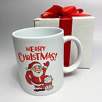 Новорічна кружка керамічна 330 мл біла з новорічною тематикою креативна та якісна, класна чашка Br BAR