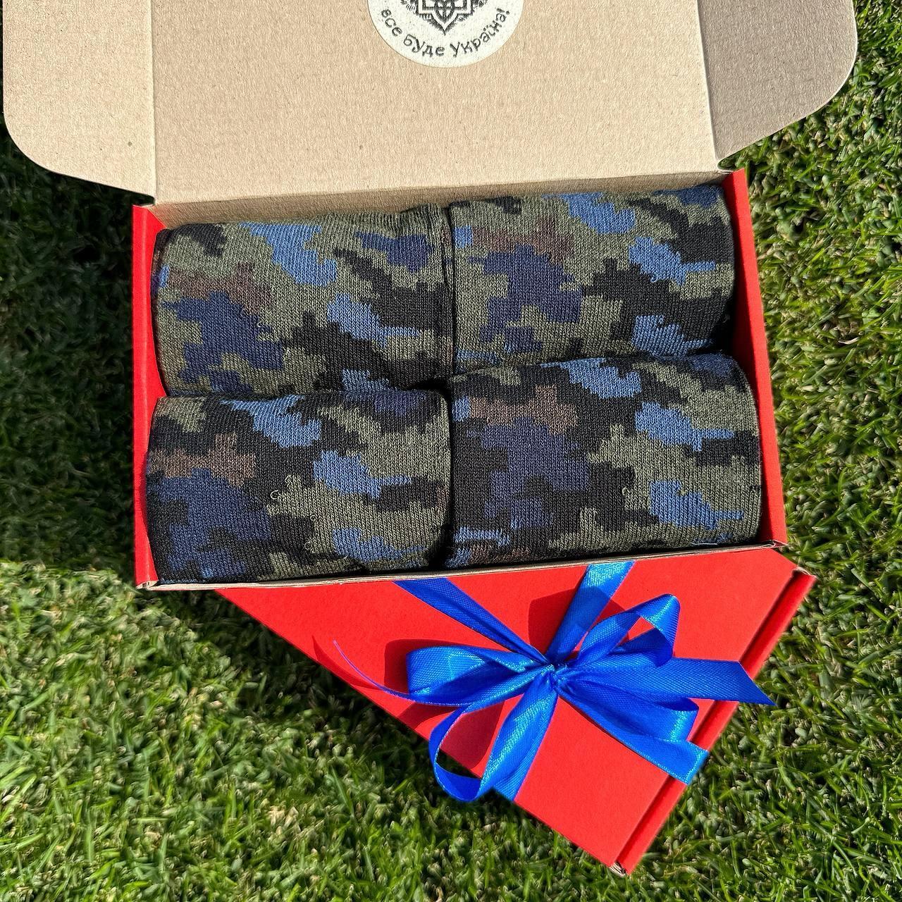 Оригінальний комплект шкарпеток чоловічих 40-45 р на 4 пари високі білі демісезонні з камуфляжним принтом ЗСУ Br BAR, фото 1