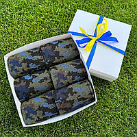 Подарунковий бокс шкарпеток чоловічих 40-45 р на 6 пар високі демісезонні з камуфляжним принтом трикотажні Br BAR