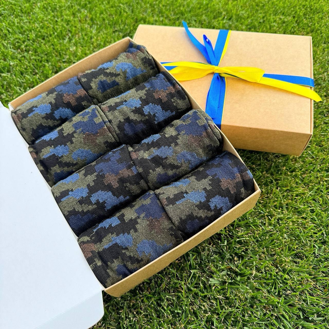 Подарунковий бокс шкарпеток чоловічих на 8 пар 40-45 р камуфляжні бавовняні високі повсякденні якісні Br BAR, фото 1