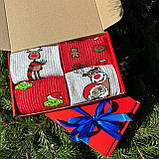 Прикольний бокс чоловічих шкарпеток на 4 пари 40-45 р з новорічним принтом високі трикотажні кольорові стильні Br BAR, фото 2