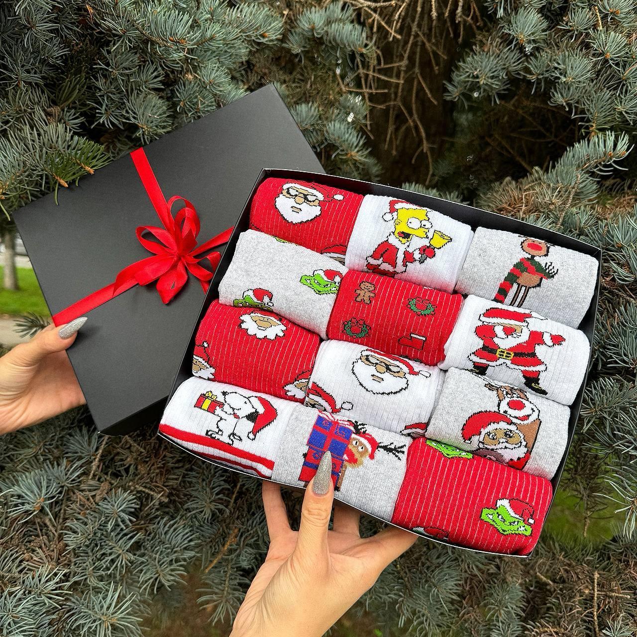 Стильний набір чоловічих шкарпеток на 12 пар 40-45 р з принтом молодіжні та повсякденні, креативні новорічні Br BAR, фото 1