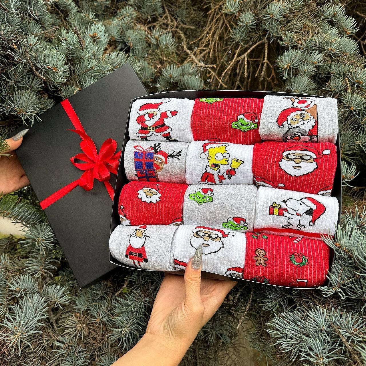 Новорічний бокс чоловічих шкарпеток на 12 пар 40-45 р з принтом трикотажні та повсякденні, креативні довгі Br BAR, фото 1