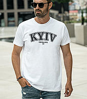Футболка чоловіча біла стильна модна оригінальна з написом KYIV 482 в патріотичному стилі для чоловіків Br BAR
