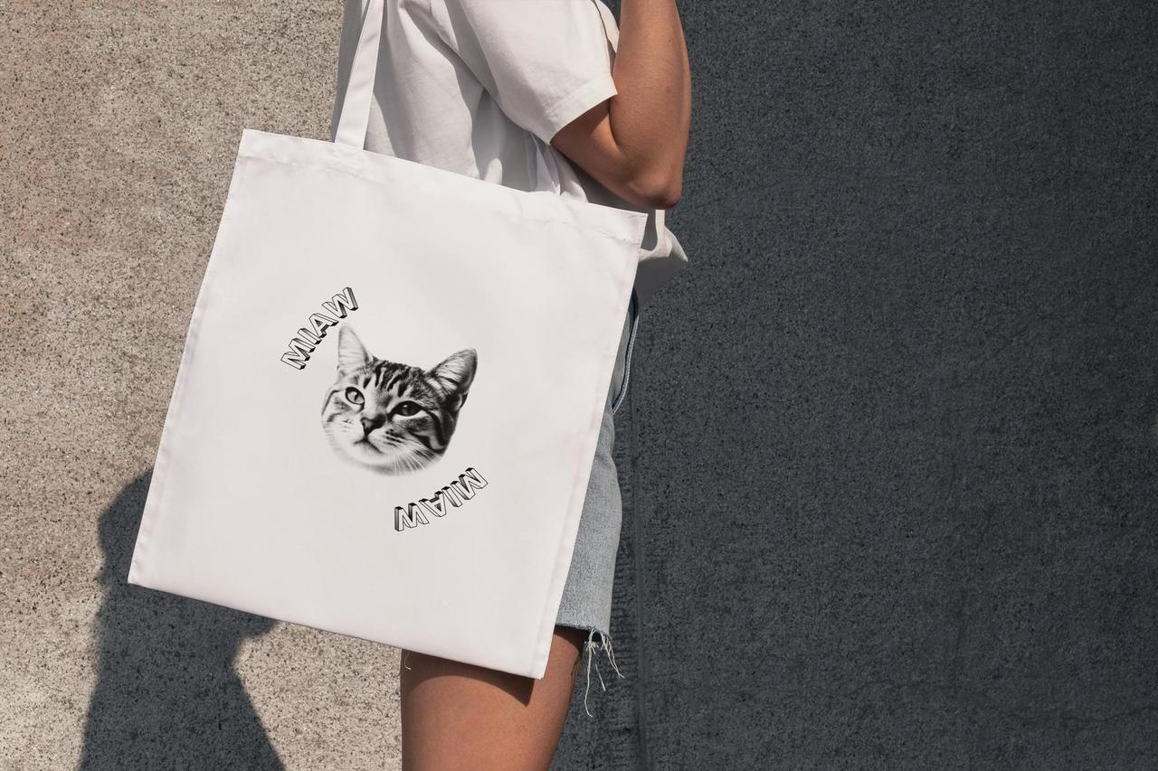 Компактна сумка жіноча шоппер з прикольним принтом "Miaw" з поліестеру водонепроникна якісна Br BAR, фото 1