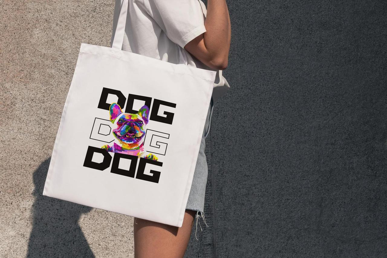 Жіноча сумка шоппер з оригінальним принтом "Dog" біла з поліестеру водонепроникна Br BAR, фото 1