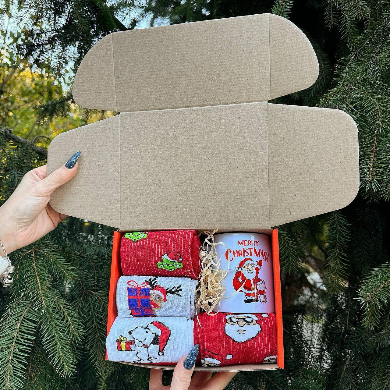 Новорічний чоловічий набір з довгих бавовняних шкарпеток 8 пар 40-45 р керамічного кружки 330 мл для хлопця Br BAR, фото 1