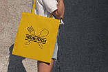 Подарункова сумка жіноча шоппер з веселим принтом "Люблю Поїсти" жовта з поліестеру компактна міцна Br BAR, фото 2