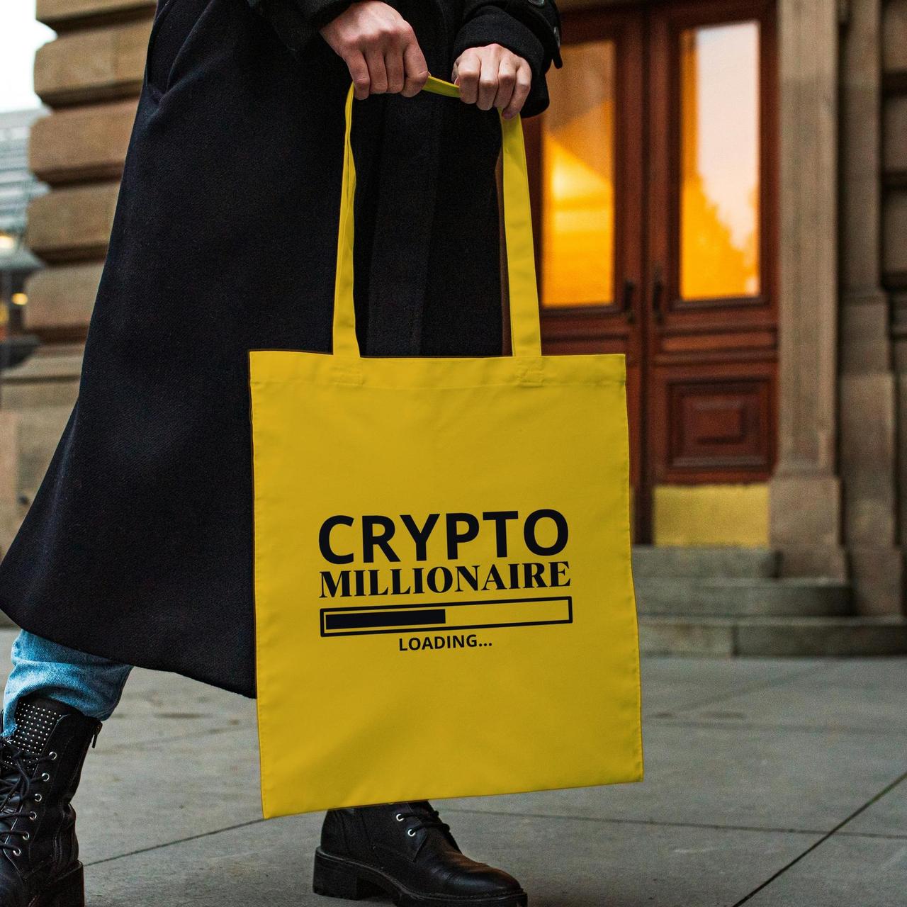 Модна жіноча сумка шоппер із принтом "CRYPTO Millionaire" жовта з поліестеру водонепроникна мила Br BAR, фото 1