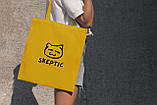 Міцна сумка жіноча шоппер з оригінальним принтом "Skeptic" жовта з поліестеру оригінальна компактна Br BAR, фото 2