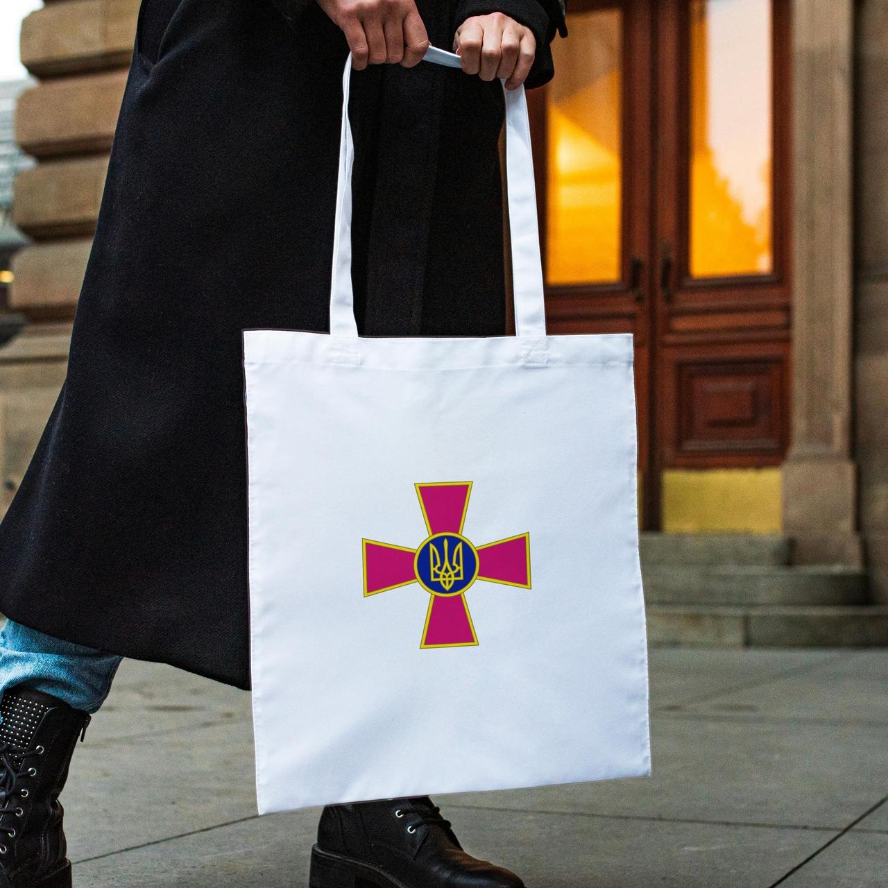 Якісна жіноча сумка шоппер із патріотичним принтом "ЗСУ" біла з поліестеру водонепроникна Br BAR, фото 1