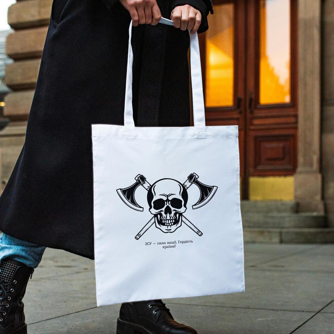 Патріотична жіноча сумка шоппер з принтом "ЗСУ гордість країни" біла з поліестеру зручна та міцна Br BAR, фото 1