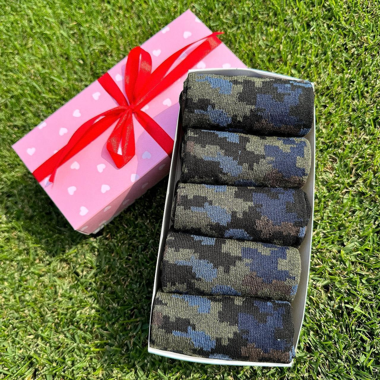 Креативний набір чоловічих шкарпеток 40-45 р на 5 пар довгих весна-осінь з камуфляжним принтом для хлопців Br BAR, фото 1