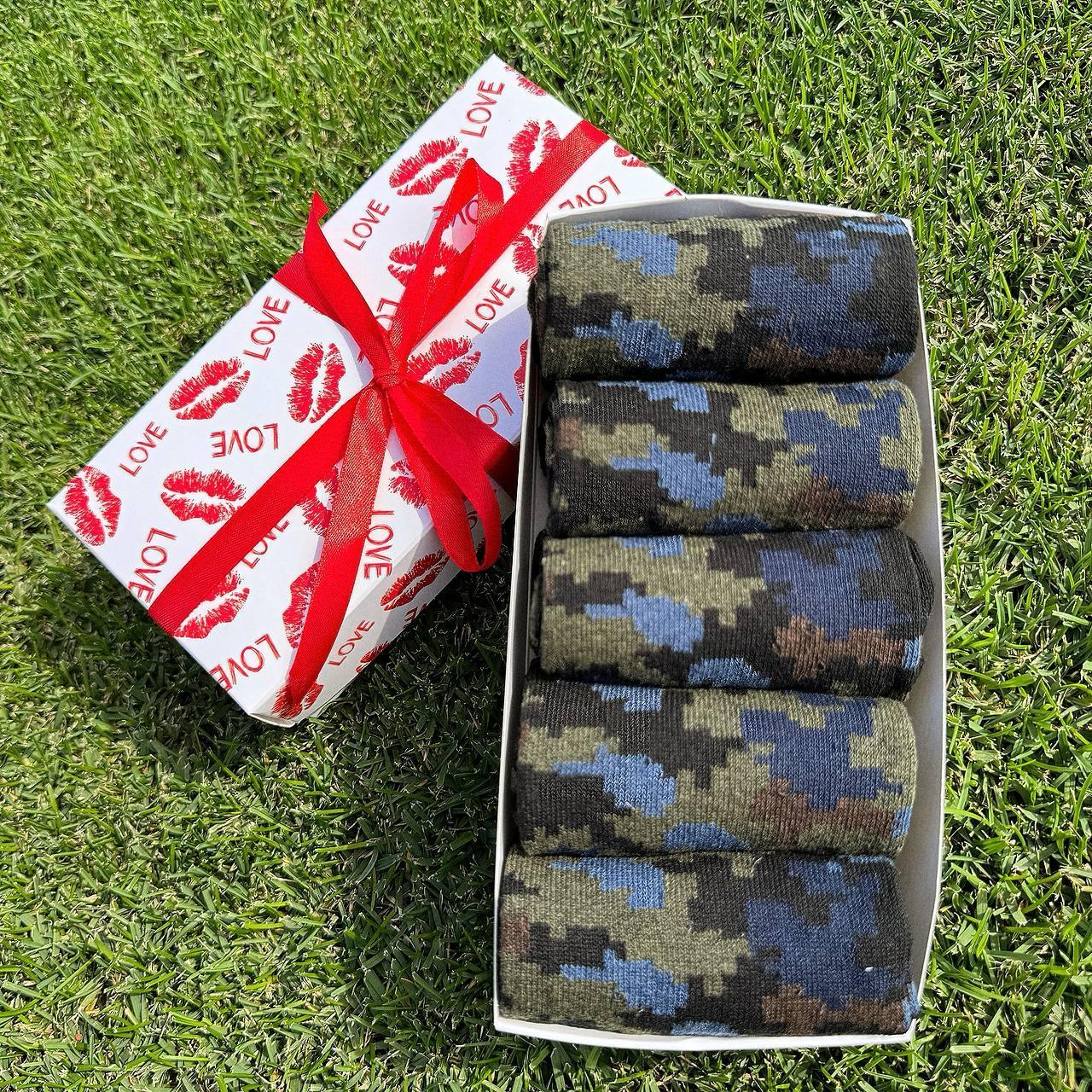 Класний бокс шкарпеток чоловічих 40-45 р на 5 пар довгі весна-осінь з камуфляжним принтом Br BAR, фото 1