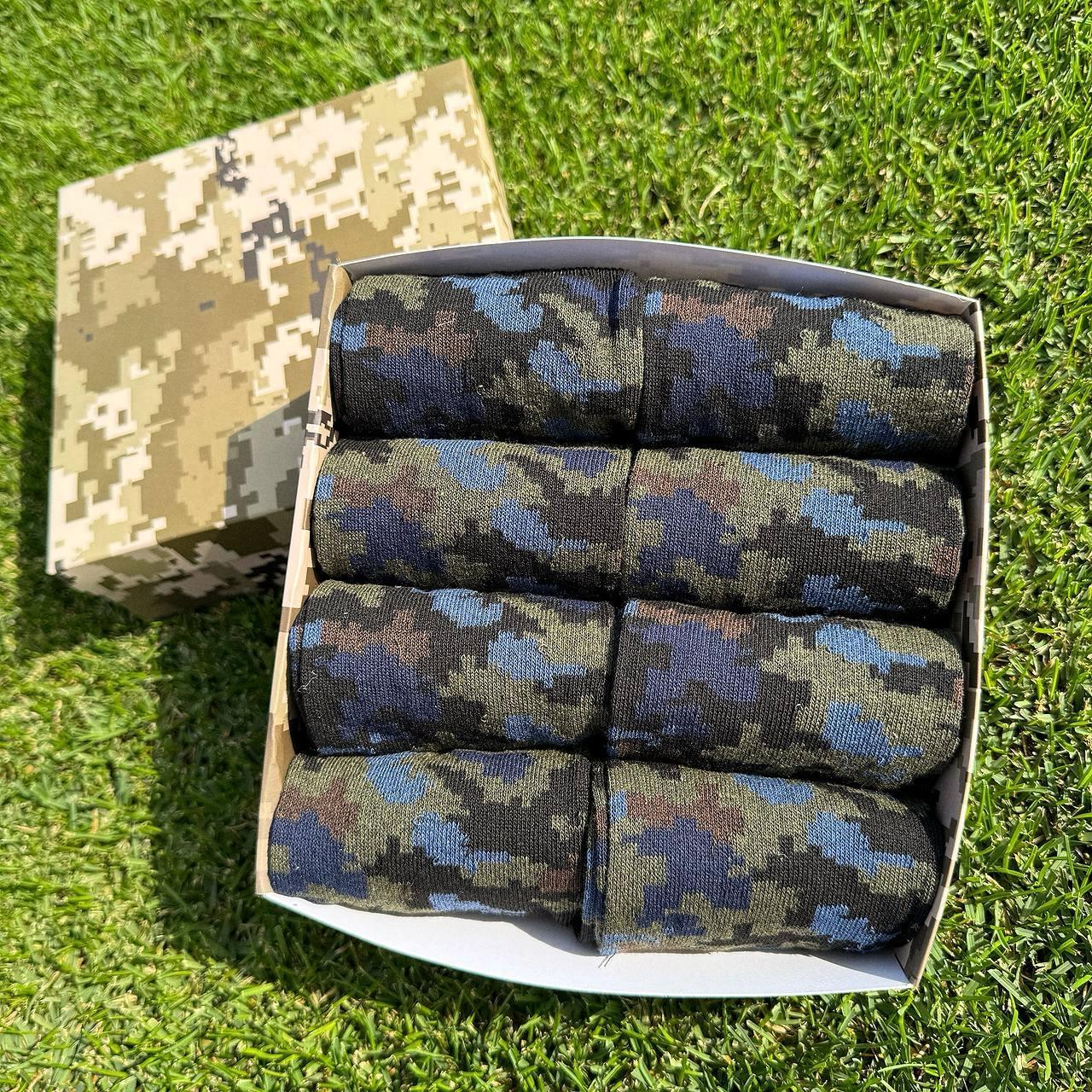 Подарунковий бокс шкарпеток чоловічих на 8 пар 40-45 р камуфляжні бавовняні практичні та зручні, щоденні Br BAR, фото 1