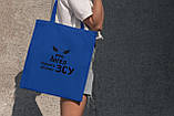 Жіноча сумка шоппер із оригінальним принтом "Мій ангел носити форму ЗСУ" синя з поліестеру міцна Br BAR, фото 3