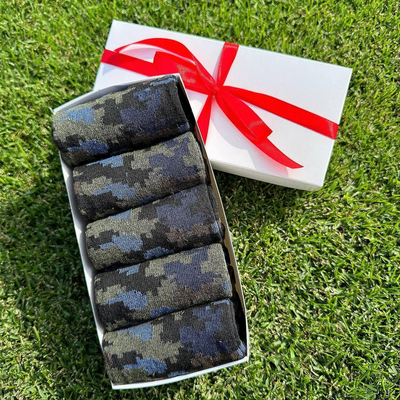 Крутий бокс шкарпеток чоловічих 40-45 р на 5 пар демісезонні високі з камуфляжним принтом стильні трикотажні Br BAR, фото 1