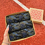 Подарунковий бокс шкарпеток чоловічих 40-45 р на 6 пар високі демісезонні з камуфляжним принтом у коробці BAR, фото 6