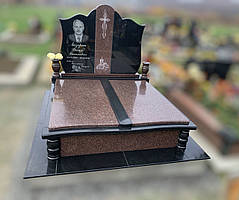 Памятник двойний плита, червоно-чорний граніт 223