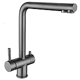 Змішувач для кухні з виходом для питної води графіт Zerix LUX-021 graphite (ZX4871) нержавіюча сталь, фото 3
