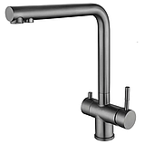 Змішувач для кухні з виходом для питної води графіт Zerix LUX-021 graphite (ZX4871) нержавіюча сталь, фото 2