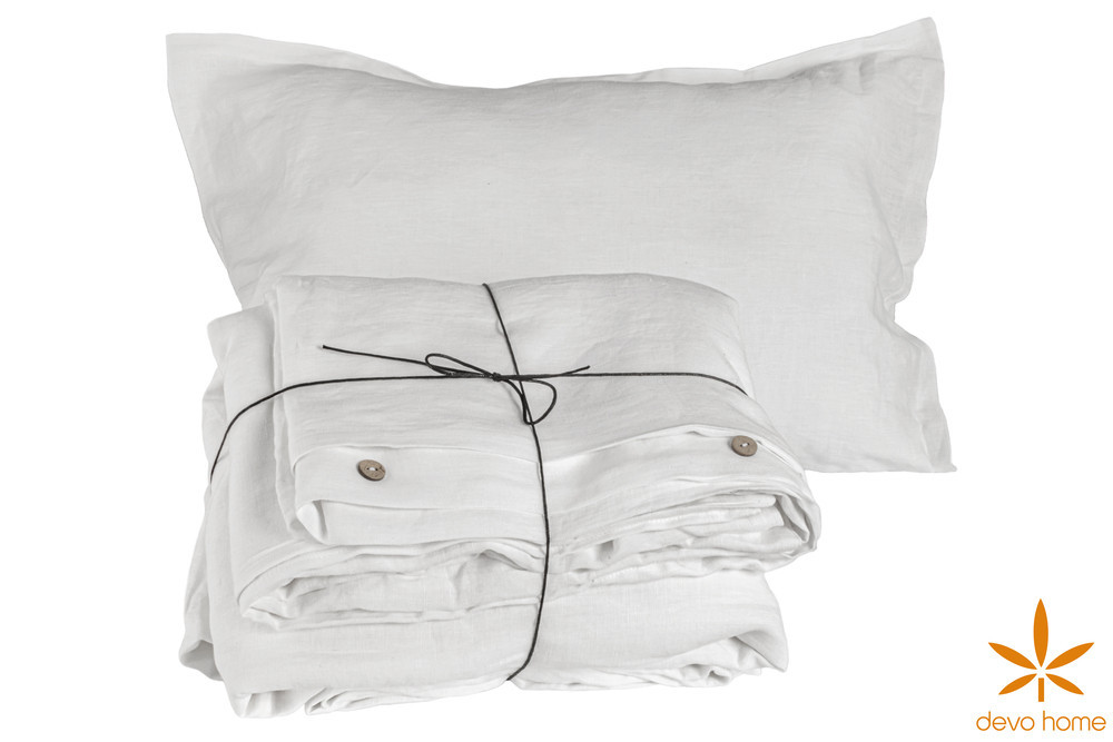 Комплект постільної лляної білизни White ( DevoHome (двоспальний Євро),4ед