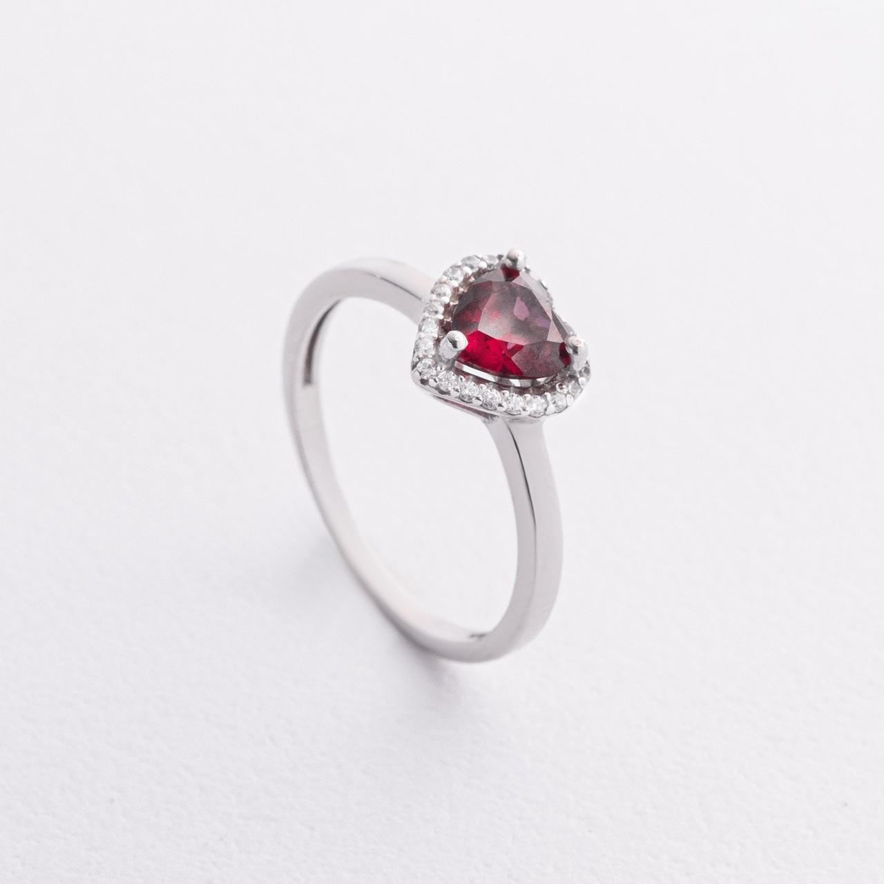 Срібне кільце "Сердечко" із рубіном 
і фіанітами 1857/1p-HRUB, фото 1