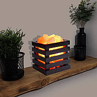 Соляна лампа нічник Doctor-101 Cube. Сольова лампа лофт в дереві з кристалами гімалайської солі