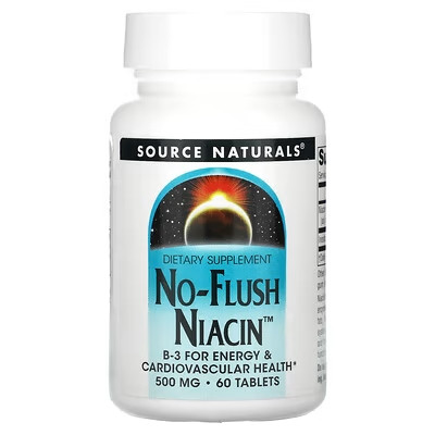 Ніацин No Flush без почервоніння 500 мг 60 таб для серця судин Source Naturals США