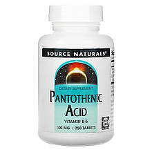 Пантотенова кислота, Pantothenic Acid, Source Naturals, 100 мг, 250 таблеток