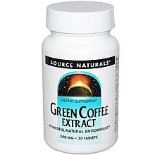 Кава для схуднення, Green Coffee, Source Naturals, екстракт, 500 мг, 30 таблеток