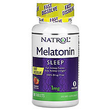 Мелатонін швидкого вивільнення (смак полуниці), Melatonin, Natrol, 1 мг, 90 таблеток