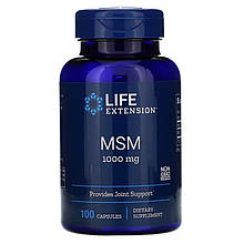 Метилсульфонілметан, МСМ, MSM, Life Extension, 1000 мг, 100 кап.