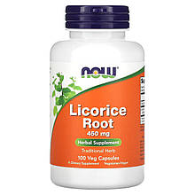 Корінь солодки, Licorice Root, Now Foods, 450 мг, 100 вегетаріанських капсул