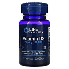 Вітамін D-3, Vitamin D3, Life Extension, 1000 МО, 90 гелевих капсул