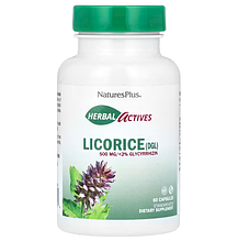 Корінь солодки, Licorice (DGL) Nature's Plus, Herbal Actives, 500 мг, 60 капсул