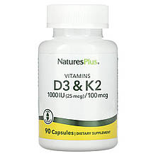 Вітамін D3 та К2, Vitamin D3 & K2, Nature's Plus, 1000 МО/100 мкг, 90 капсул