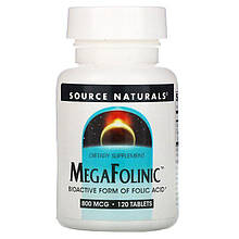 Фолінова кислота, MegaFolinic, Source Naturals, 800 мкг, 120 таблеток