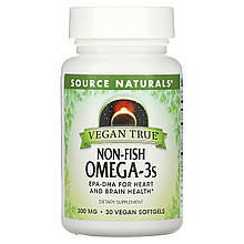 Омега-3 з морських водоростей, Non-Fish Omega-3, Source Naturals, для веганів, 300 мг, 30 капсул