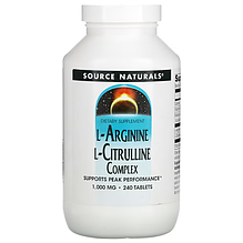 Аргінін, цитрулін (амінокислоти), L-Arginine L-Citrulline, Source Naturals, комплекс, 1000 мг, 240 таблеток