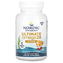 Омега для підлітків, Teen, Ultimate Omega 2X, Nordic Naturals, від 12 років, смак полуниці, 60 міні гелевих капсул