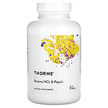 Бетаїну гідрохлорид + пепсин, Betaine HCL & Pepsin, Thorne, 225 капсул