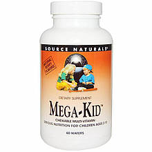 Вітаміни та мінерали для дітей від 2 до 10 років, Mega-Kid, Source Naturals, смак ягід, 60 жувальних таблеток