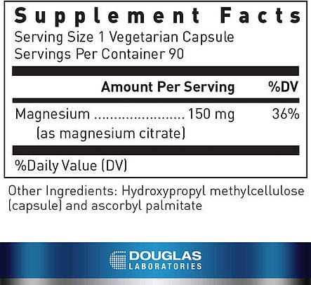 Магній цитрат, Magnesium Citrate, Douglas Laboratories, підтримує ензматичну активність, м'язи та нерви, 90 капсул, фото 3