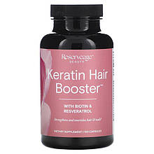Кератин, підсилювач для волосся, Keratin Hair Booster, ReserveAge Nutrition, з біотином и ресвератролом, 120 капсул