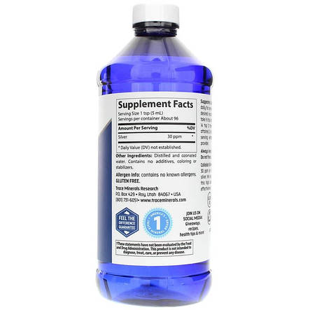 Колоїдне срібло, Colloidal Silver, Trace Minerals Research, 30 PPM, 473 мл, фото 3