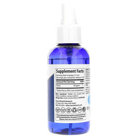 Колоїдне срібло, Colloidal Silver, Trace Minerals Research, флакон з розпилювачем, 30 PPM, 59 мл, фото 3