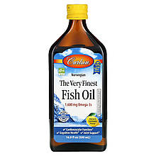Риб'ячий жир норвезький зі смаком лимона, Norwegian, The Very Finest Fish Oil, Carlson, 1600 мг, зі смаком лимона, 500 мл